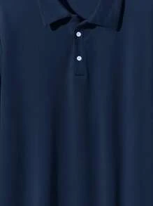 SHEIN Teen Boys' Blue Solid Color Shorts & Polo T-Shirt Set, Casual, Comfortable, Fashionable, Versatile, Suitable For Daily Wear, School, Travel, Beach Vacation