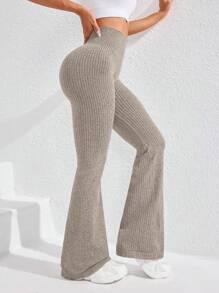 Easithlete 2件装女士运动紧身裤罗纹打底裤阔腿裤加厚罗纹打底裤针织打底裤瑜伽裤 - 彩色 - 查看 5