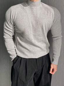 DAZY Men's Solid Color Slim Fit Light Grey Sweater, Autumn - Light Grey - View 5