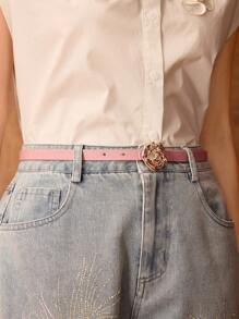 MOTF PREMIUM 1PC WOMEN'S ELEGANT GOLD ROSE FLOWER PINK BELT , VERSATILE FOR DAILY WEAR - Pink - View 9