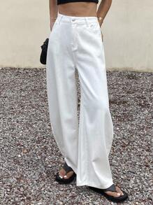 DAZY Vintage Loose Street Washed Distressed Wide Leg Women Jeans - White - View 6