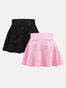 SHEIN 2 件套年轻女孩运动服套装 - 弹力星空印花裙，舒适休闲、瑜伽、返校 - 彩色 - 查看 2