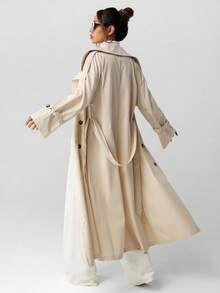 SHEIN ICON 女士中长款高领优雅通勤风衣秋冬 - 卡其色 - 查看 8