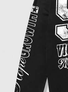 ROMWE MEN Street Life Men's Racing Letter Print Long Sleeve T-Shirt Suitable For Everyday Wear, Spring/Summer, Fall - Black - View 6