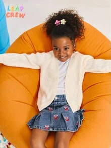 SHEIN Young Girls' Casual Knitted Mid-Length Cardigan, Girls Knit Cardigan, Girls Knitted Sweater,In Fall/Winter - Apricot - View 5