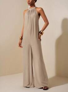 Zivah Beach New Spring And Summer Leisure Vacation Daily Commuting Halter Neck Round Neck Sleeveless Ultra-Loose Wide-Leg Plus-Length Pants Women's Jumpsuit