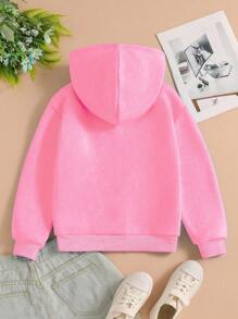 SHEIN 少女休闲宽松蓝白字母花卉印花卫衣 - 粉色 - 查看 2