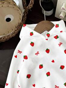 SHEIN EZwear 休闲简约圆领草莓蝴蝶结印花可爱短袖宽松T恤，适合夏季、海滩度假、毕业季、Y2K风格、夏季休闲上衣、街头潮流、复古风、返校季 - 彩色 - 查看 6