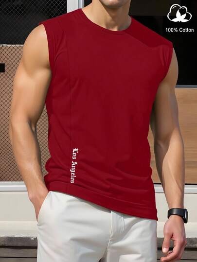 Manfinity Homme 男士字母印花圆领休闲背心夏季男士无袖男士无袖上衣男士肌肉衬衫男士肌肉衬衫