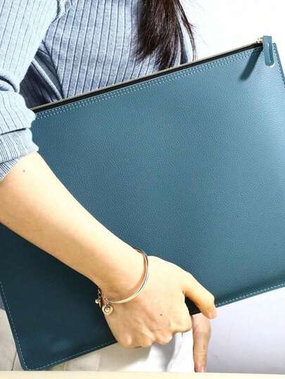 Leather Business A4 File Folder Zipper Document Bag Contract File Organizer Briefcase Portfolio,Bag For Contract/Invoice Storage,Back To School,School Supplies