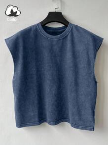 Claim Dot 男士夏季休闲水洗宽肩背心 - 藍色 - 查看 6