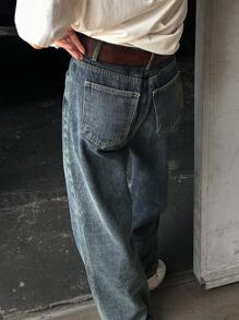 DAZY Quần Jeans Ống Rộng Dài Màu Trơn Thường Ngày Mùa Xuân/Thu Cho Nữ - Màu xanh lam - Xem 4