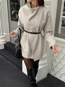 SHEIN LUNE Women's Solid Color Drop Shoulder Long Sleeve Dual Pocket Casual Jacket Fall Winter Cloth For Women - Apricot - View 1