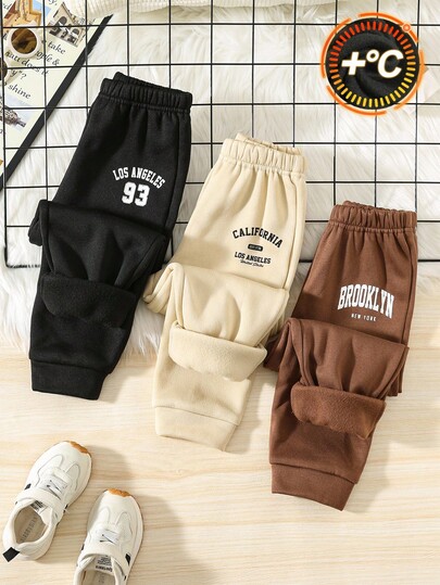 SHEIN Young Boys Casual School Style Comfortable Fashion Simple Practical Versatile Pants With Patch And Pocket Decor, Suitable For Kids Outfits, Young Boy Clothes, School Back To School, Daily Wear, Travel, Sports, Autumn/Winter Season Boys Joggers Pants Boys Sweatpants Kids Sweatpants Boys Winter Pants Fall