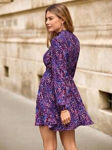 EMERY ROSE Women's Lantern Sleeve Allover Printed Dress