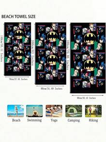 BATMAN X SHEIN 速干吸水沙滩巾披肩 - 轻便便携游泳巾，适合女士、游泳、水疗、沙滩、瑜伽 - 多种尺寸 - 黑色 - 查看 5