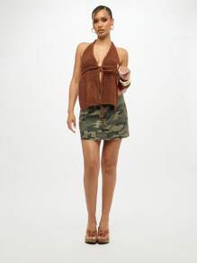 SUMWON WOMEN 钩针编织露背短款上衣前系带夏季海滩波西米亚风节日 Y2K 针织无袖 Bralette 背心复古风格度假装 - 巧克力棕 - 查看 3