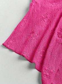 SHEIN Unity Áo thun Jacquard màu trơn mùa hè dành cho nữ - Màu Hồng Tươi - Xem 5