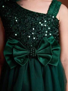 Young Girl Elegant Mesh Sequin Princess Dress,Christmas Dress Fall Winter - Dark Green - View 4