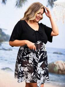 SHEIN Große Größen Tropical Muster Patchwork Baderock