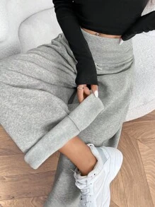 EMERY ROSE 灰色针织羊毛抽绳腰部宽松运动裤，冬季