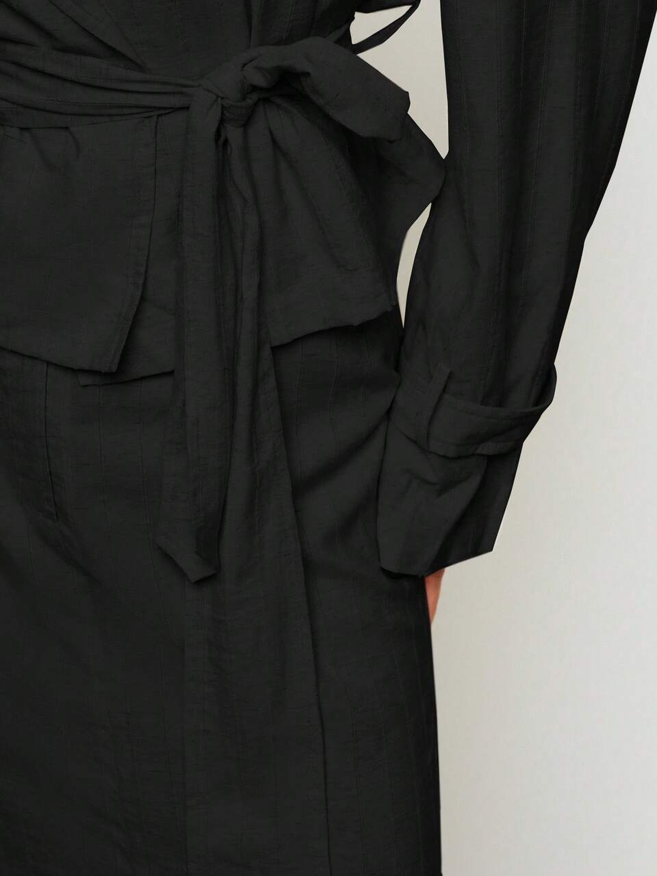 Long Sleeve Belted Wrap Blazer With Lapel Collar