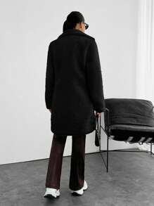 EURMUSE Women Warm Fabric Pocket Elegant Overcoat - Black - View 2
