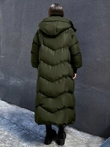 EURMUSE Damen dicke, warme, locker sitzende Kapuzenjacke, Oversized Laternärmel-Design, Winter - Armeegrün - Übersicht 2