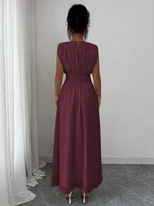 Elenzga Váy Maxi Chiffon Thanh Lịch Thường Ngày Cho Nữ Có Eo Xếp Ly, Dáng Chữ A, Thích Hợp Đi Làm, Đi Nghỉ, Tiệc Trà Chiều, Tiệc Tùng, Màu Trơn, Xuân/Hè - Màu Tím - Xem 2