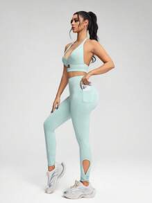 Innovista Conjunto deportivo esencial de mujer con diseño sofisticado, ropa de entrenamiento, conjuntos atléticos transpirables, top corto deportivo con sujetador y leggings con bolsillo para teléfono, dos piezas para yoga, ciclismo, HIIT, oficina, brunch, gimnasio, multiusos, activewear elástico y cómodo para otoño, con malla transpirable y recortes para cardio, playa, running, crossfit y exterior