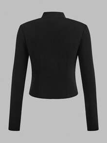 SHEIN 青少年女孩立领弹力羊毛修身紧身瑜伽夹克，适合日常穿着，休闲秋冬 - 黑色 - 查看 3