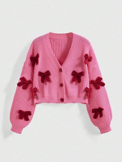 Kawaii Women's Pink 3D Bow Decor Cardigan, Cute & Girly