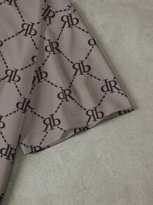 Manfinity Dauomo 男士夏季字母印花圆领短袖休闲百搭T恤 - 咖啡棕 - 查看 4