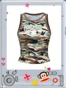 Paul Frank X ROMWE 女式夏季迷彩复古圆领修身背心 - 彩色 - 查看 13