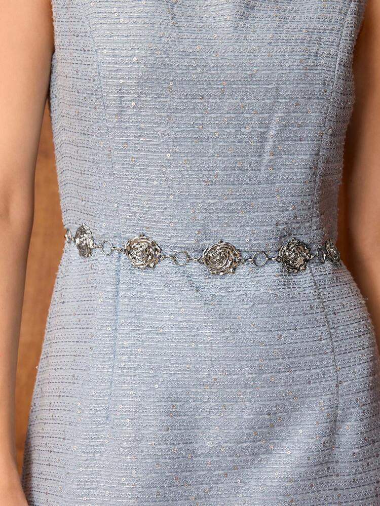 1PC WOMEN'S GOLD FLOWER SHAPED 9PCS GOLD ROSE FLOWER WAIST CHAIN DRESS ACCESSORY, VERSATILE FOR DAILY WEAR