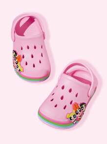 THE POWERPUFF GIRLS X SHEIN 可爱卡通粉色女童儿童一脚蹬花园木屐幼儿和婴儿防滑透气速干水鞋，轻便耐用的 EVA 材质，花朵、泡泡和毛茛图案，适合室内、浴室、游乐场、游泳池、沙滩淋浴拖鞋凉鞋室内外 - 彩色 - 查看 6