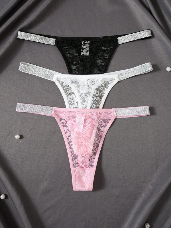 SHEIN 3 Stücke/Set Damen sexy Spitzen-Träger durchsichtige Höschen