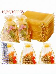 10/50/100PCS, Organza Gift Packaging Bags, Gold Organza Candy Bags, Christmas Colorful Multi-Color Gift Packaging Bags Table Supplies, Lavender Spice Packaging Bags, Christmas Home Supplies, Festival Wedding Party Favor Packaging Supplies - Multicolor - View 50