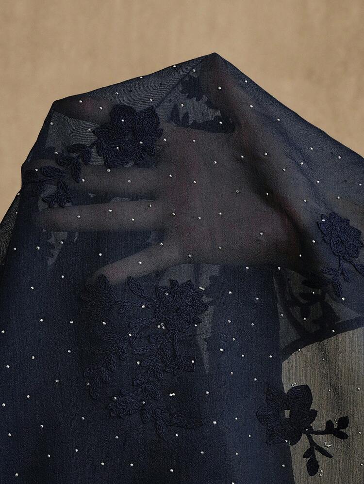 Elegant Fashion Elegant V-Neck 3D Floral Decor Loose Sheer Long Sleeve Plus Size Women Blouse Top, New Year Clothes