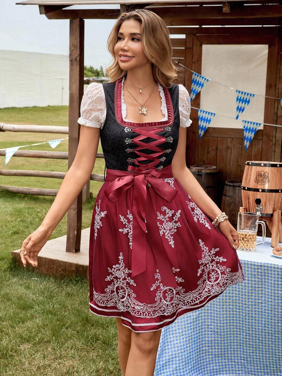 SHEIN Frenchy 女式复古刺绣网眼撞色无袖连衣裙，女式优雅蕾丝拼接十字交叉系带度假连衣裙，女式复古刺绣网眼撞色无袖连衣裙，女式复古 V 领系带腰部连衣裙，女士撞色蕾丝短袖方领系带全身印花甜美荷叶边下摆连衣裙，慕尼黑啤酒节连衣裙，慕尼黑啤酒节连衣裙，慕尼黑啤酒节连衣裙，慕尼黑啤酒节连衣裙，德国连衣裙，传统德国连衣裙，巴伐利亚连衣裙，Dirndl XL