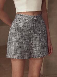 MOTF PREMIUM TWEED SLANT POCKET SHORTS - Grey - View 5