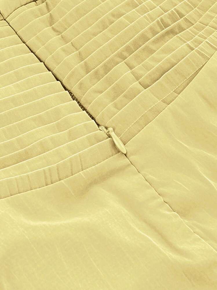 Vestido Curto Plissado Halter de Cor Sólida Fashionável, Férias - Amarelo - Visão 3