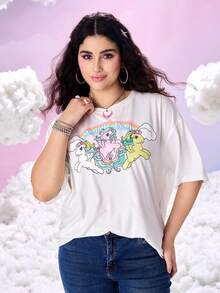 My Little Pony X SHEIN 夏季大码可爱小马印花圆领短袖T恤