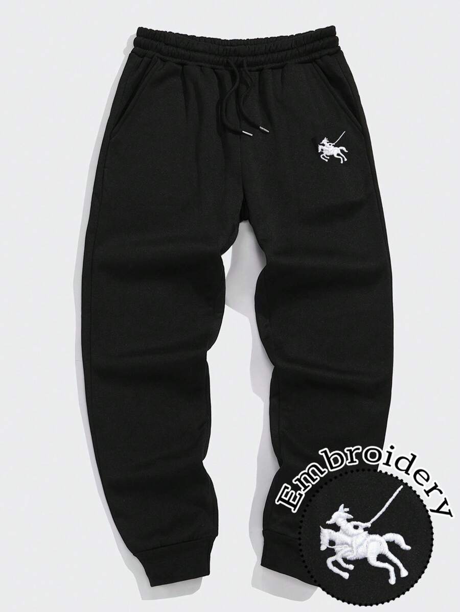 Manfinity Dauomo Quần nỉ thêu họa tiết đa năng thường ngày dành cho nam, phong cách Emo, thập niên 2000 - màu đen - Xem 1