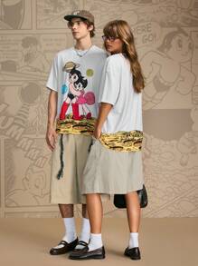 Astro Boy X SHEIN Men's 1pc Cartoon Figure Graphic Round Neck Drop Shoulder Oversize Short Sleeve T-Shirt - Grey - View 2