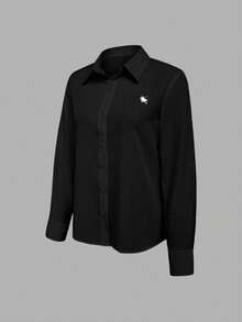 EMERY ROSE Camisa de manga larga de unicolor casual y de oficina para mujer - Negro - Ver 4