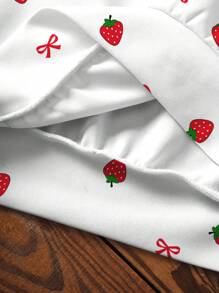 SHEIN EZwear 休闲简约圆领草莓蝴蝶结印花可爱短袖宽松T恤，适合夏季、海滩度假、毕业季、Y2K风格、夏季休闲上衣、街头潮流、复古风、返校季 - 彩色 - 查看 8