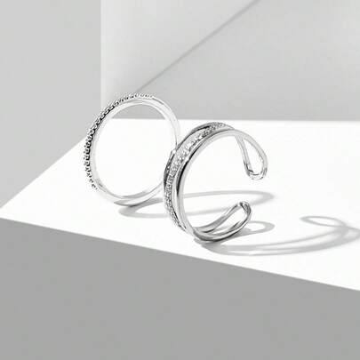 MOTF PREMIUM 2 件 18K 银色调多层网状开口戒指