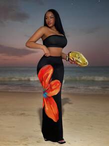 Slaydiva 2 件装 2025 新款夏季海滩度假日常性感短款抹胸 + 花卉印花裙女式套装 - 彩色 - 查看 6