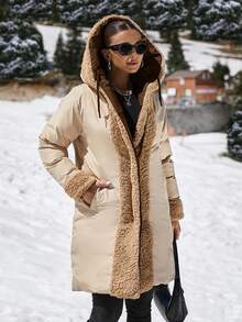 EURMUSE Double Face Teddy Bear Hooded Puffer Long Down Coat - Brown - View 8